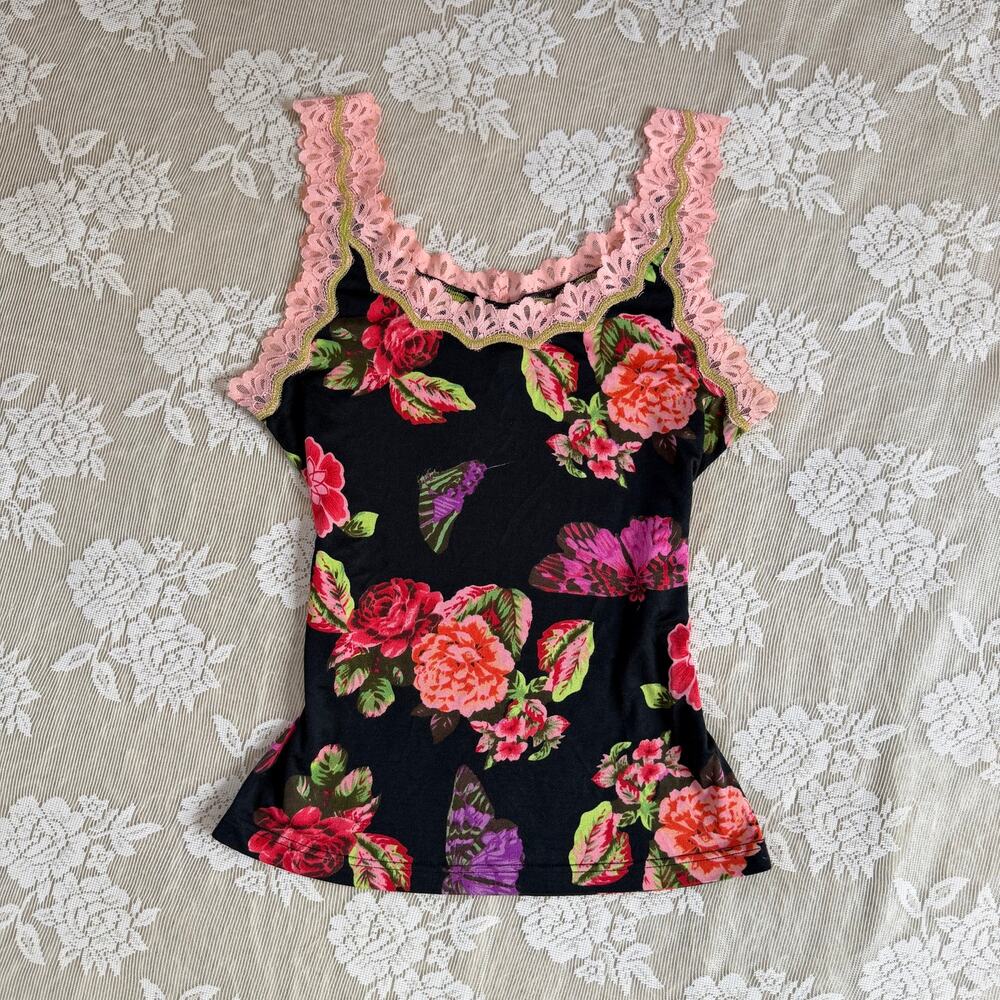Nanette Lepore Silk Floral Lace Tank Top Size XS